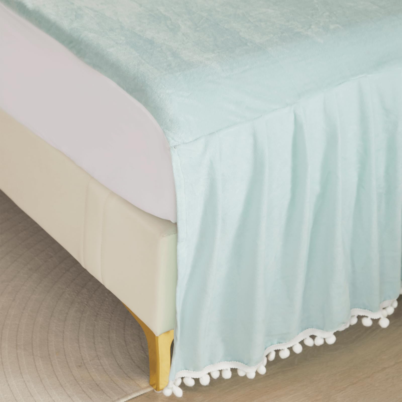 Faldón de Cama de Terciopelo con Borlas Pom Pom, Drop de 22 - Imagen 9