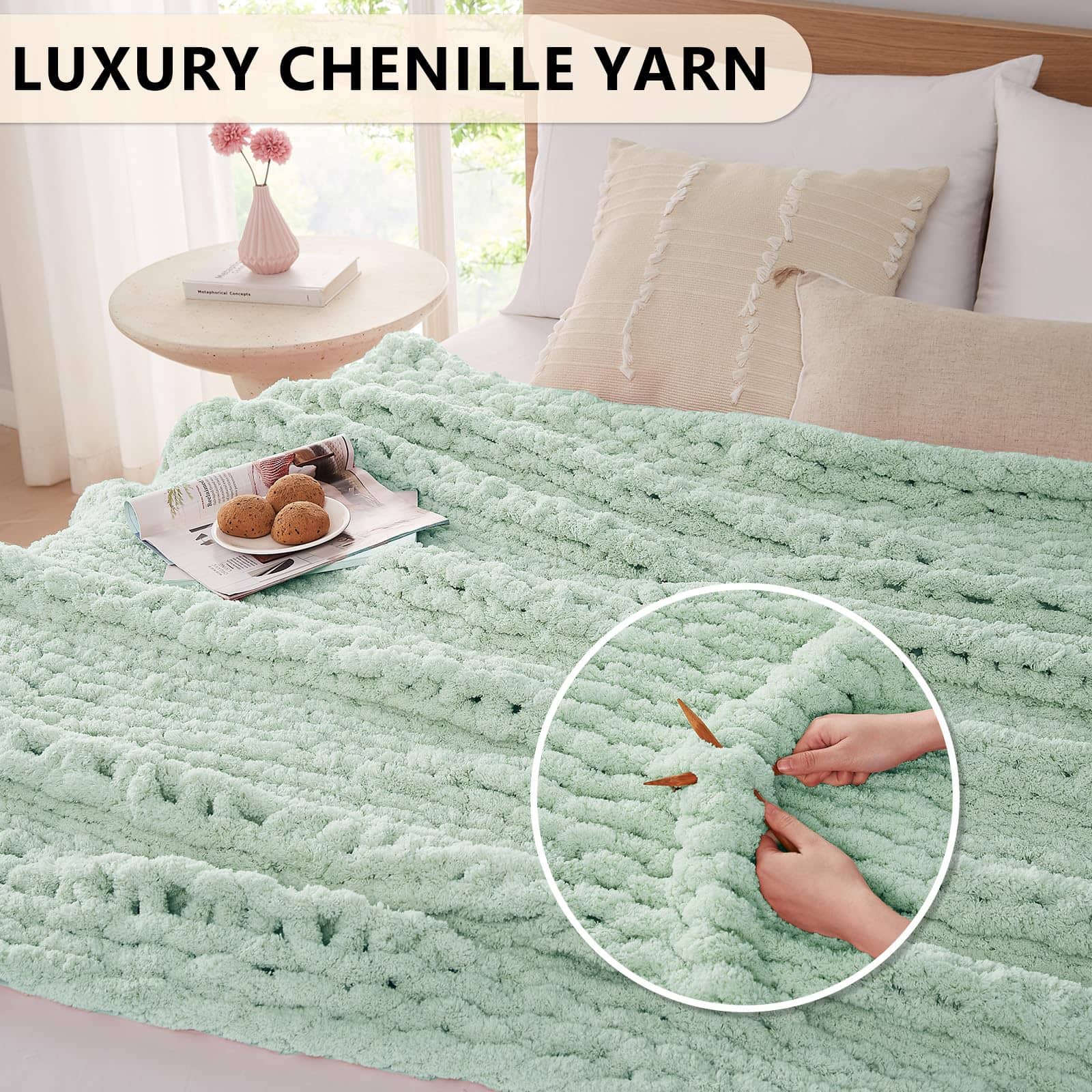 Manta de Punto Grueso L'AGRATY: 60''x80'' -Verde Lechoso - Imagen 4