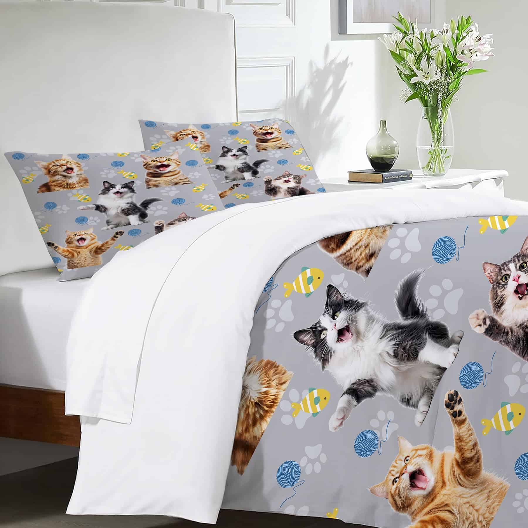 Juego de Ropa de Cama Tierno Cat Twin Queen King Full Size - Imagen 5