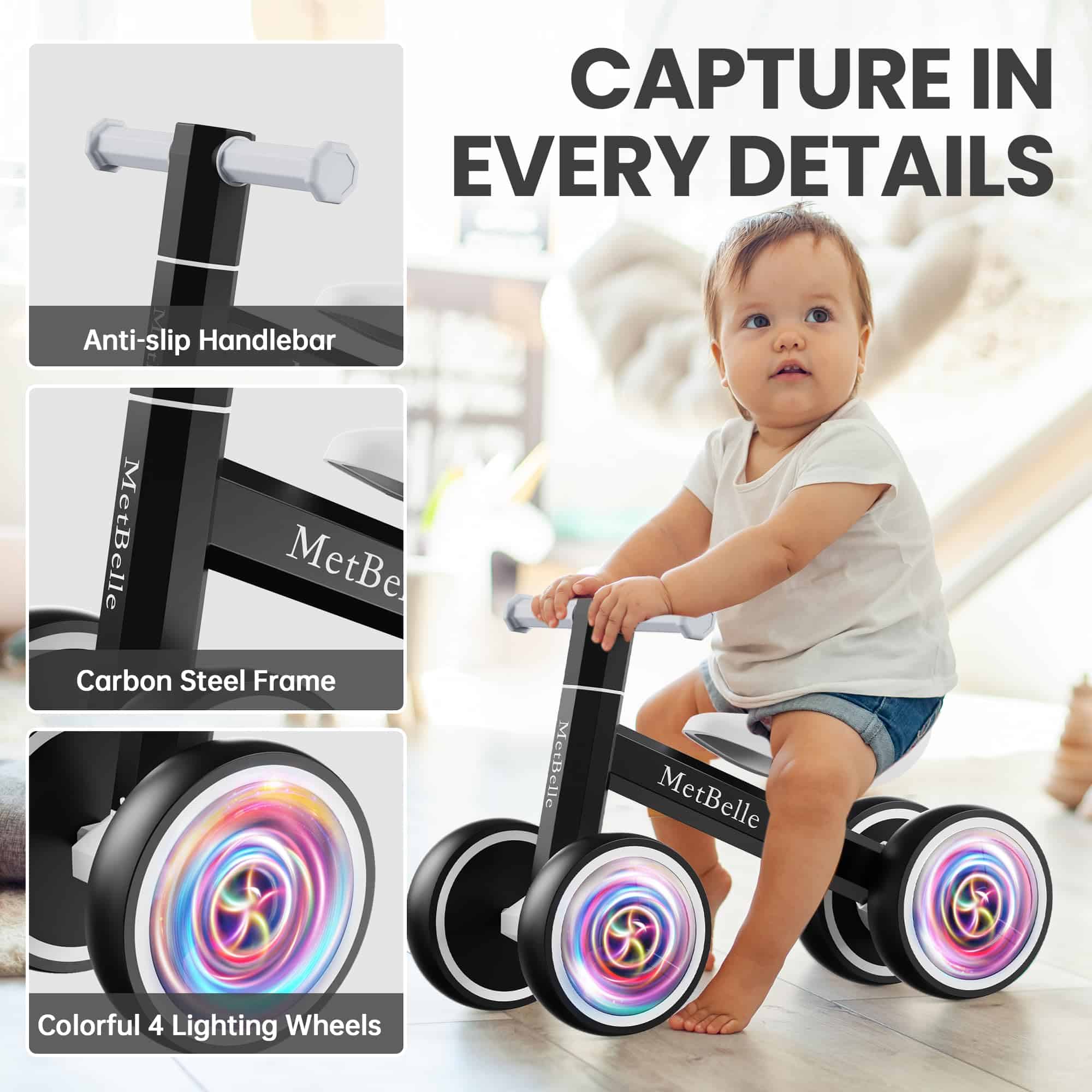 Bicicleta de Equilibrio para Bebés con Luces de Colores - Imagen 6