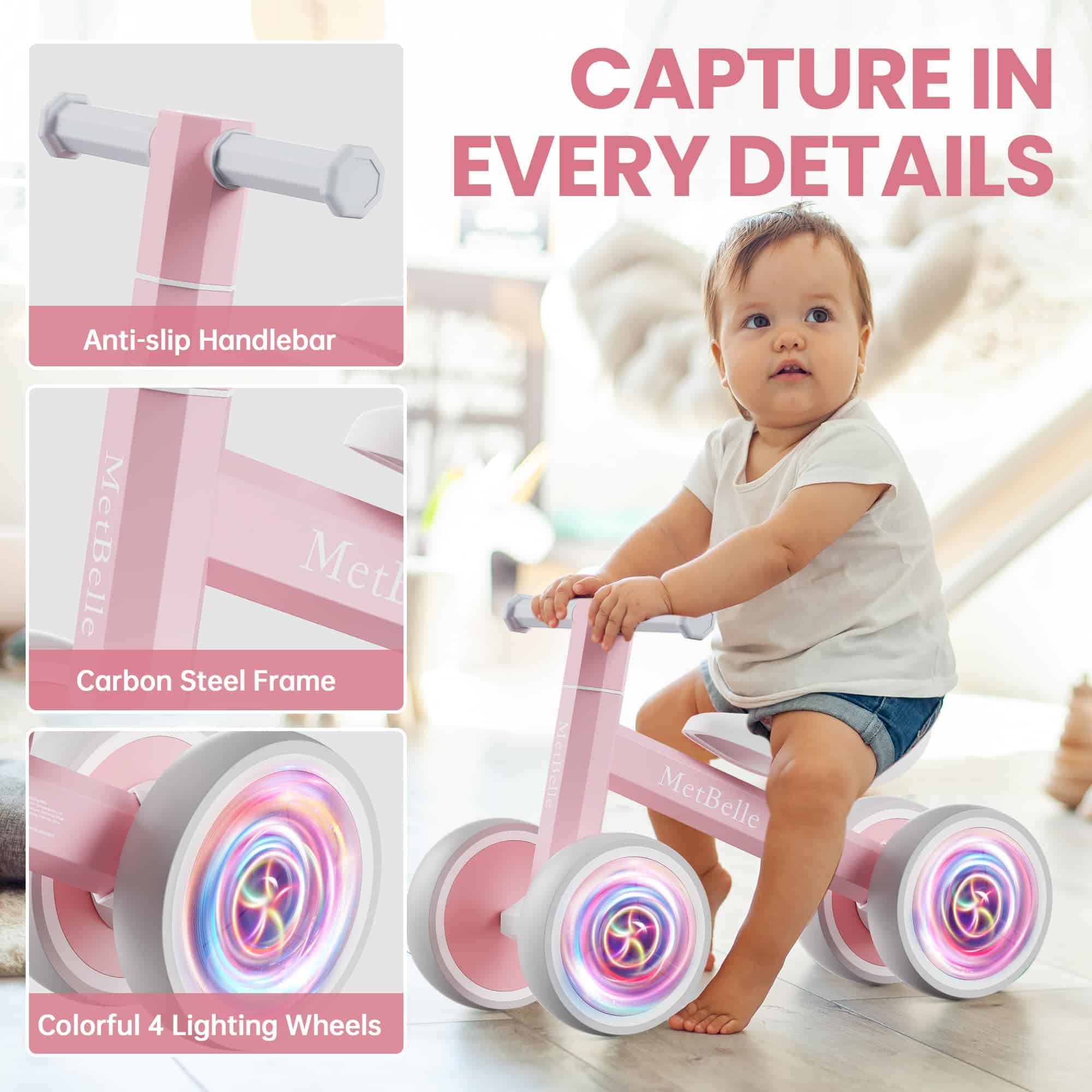 Bicicleta de equilibrio para bebés con iluminación colorida - Imagen 7