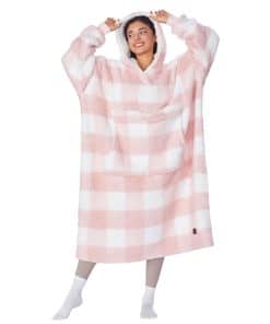 Catalonia Manta con Capucha de Cuadros Buffalo Rosa,