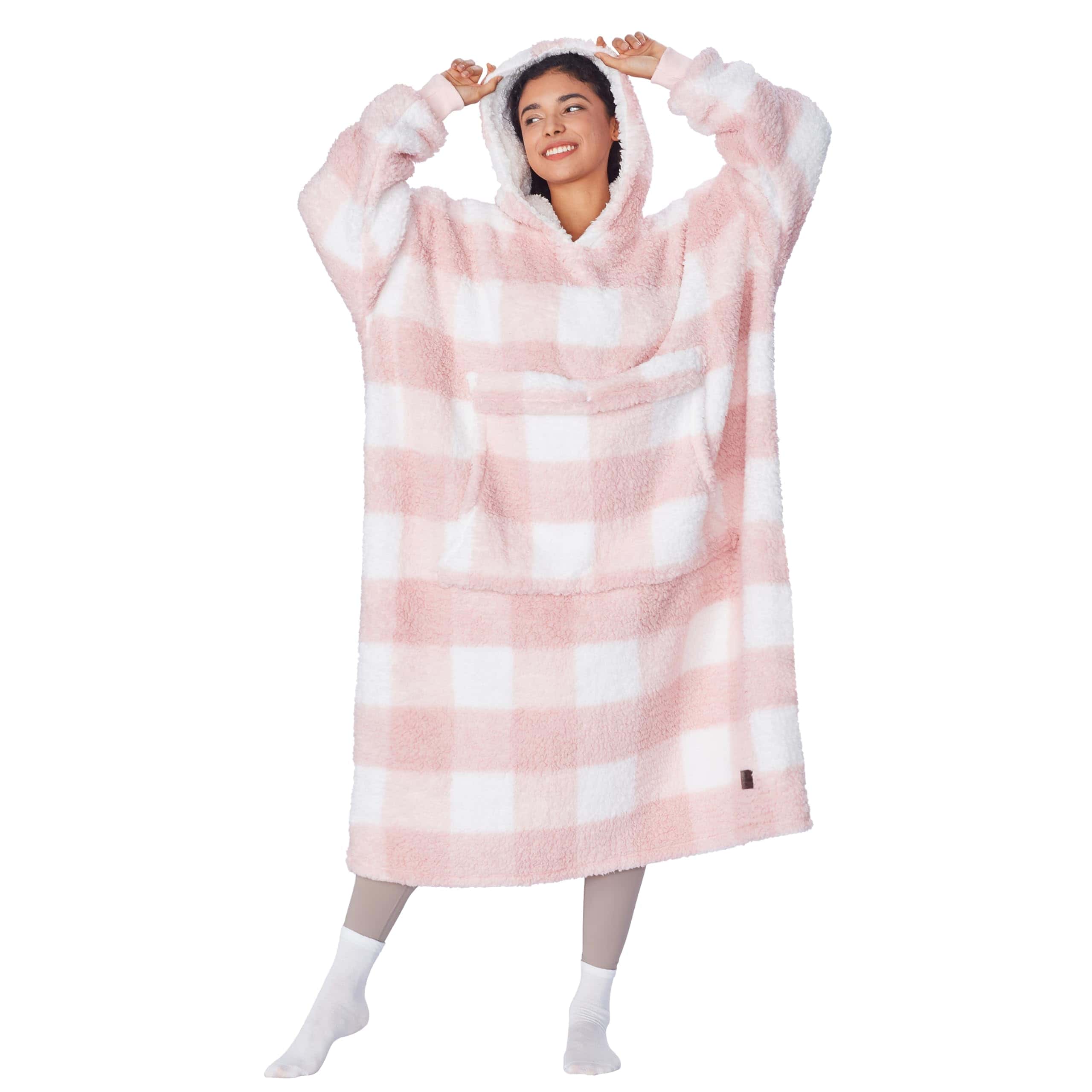 Catalonia Manta con Capucha de Cuadros Buffalo Rosa,