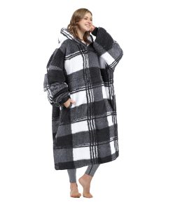 Manta con Capucha Catalonia Buffalo Plaid Negra de Gran