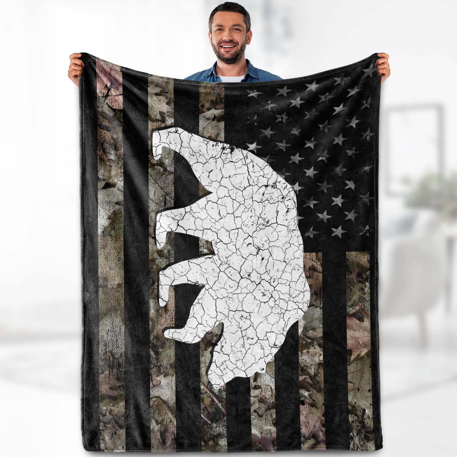 Manta con Temática de Oso y Bandera Americana - Regalo de