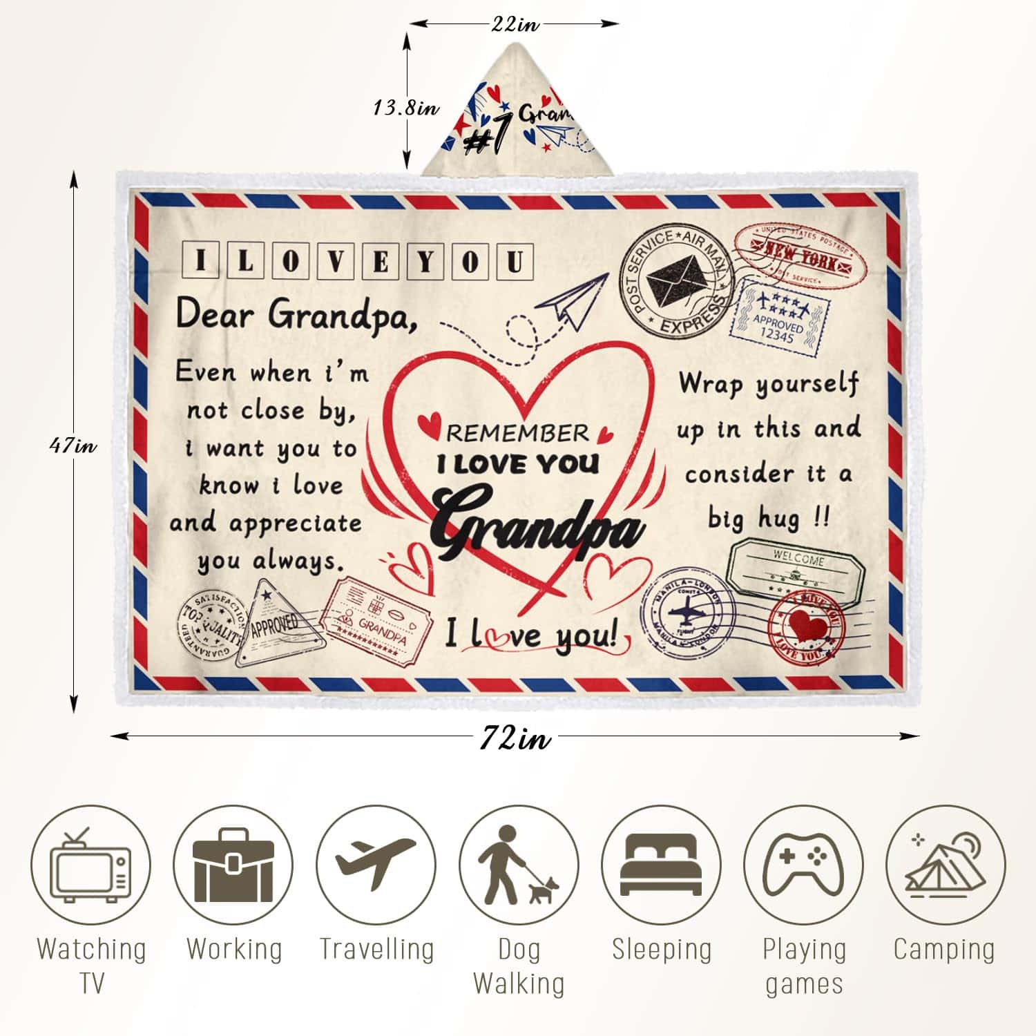 Regalos para Abuelo, Manta con Capucha de Sherpa, Regalos - Imagen 6