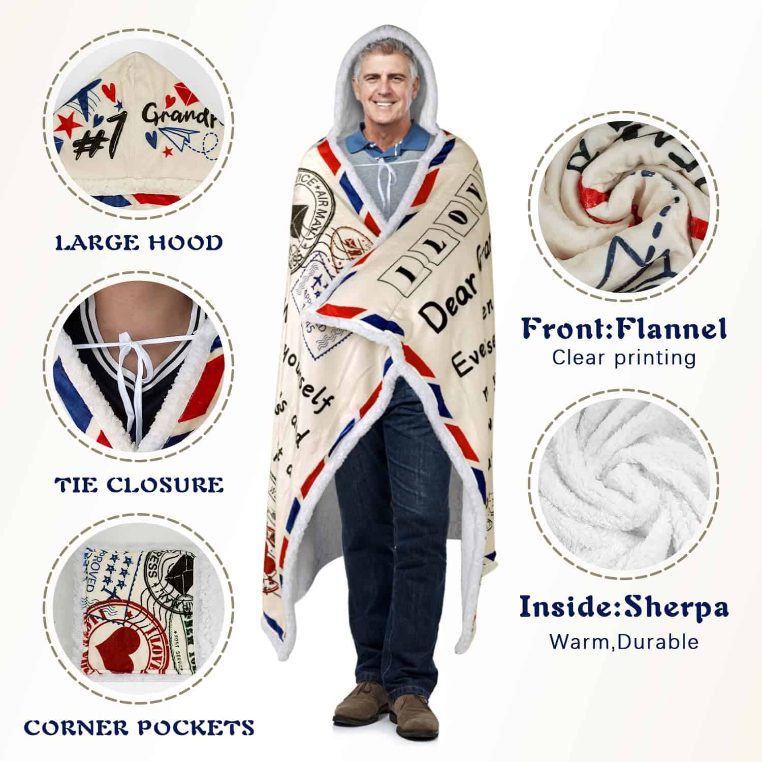 Regalos para Abuelo, Manta con Capucha de Sherpa, Regalos - Imagen 4
