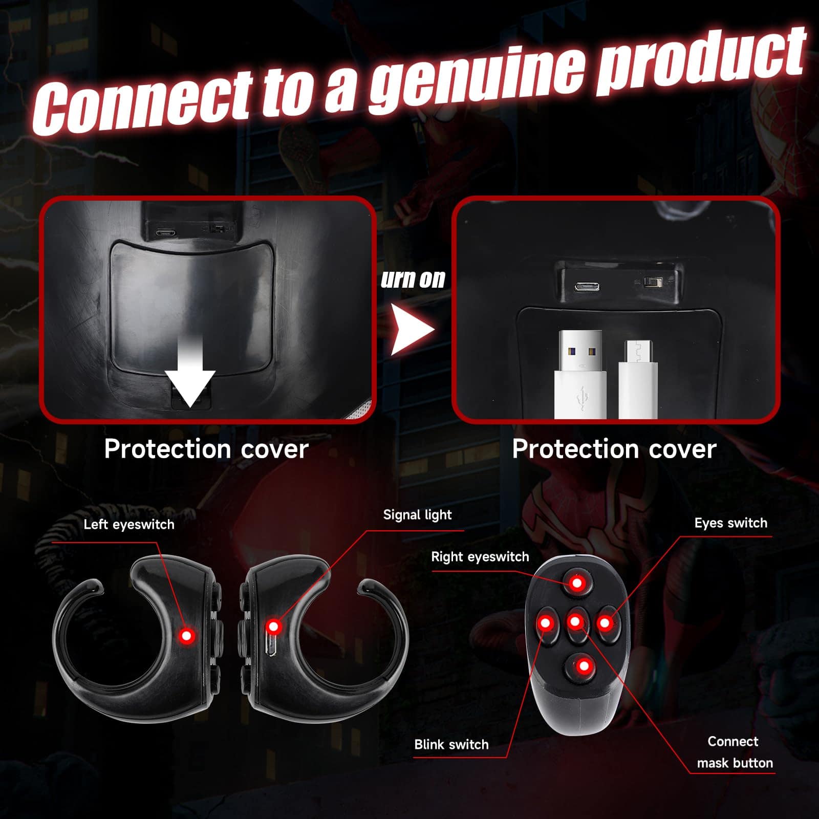 Máscara de superhéroe eléctrica Spider con ojos móviles - - Imagen 7