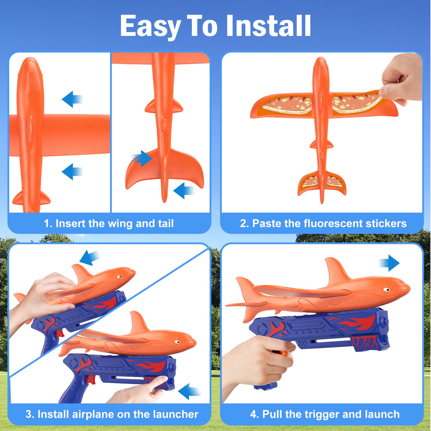 UNCANZEA 6 Pack Dreamy Ocean Foam Airplane Launcher Toys, - Imagen 6