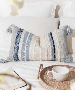 Funda de cojín decorativa lumbar BlissBlush 14x24 Boho Azul