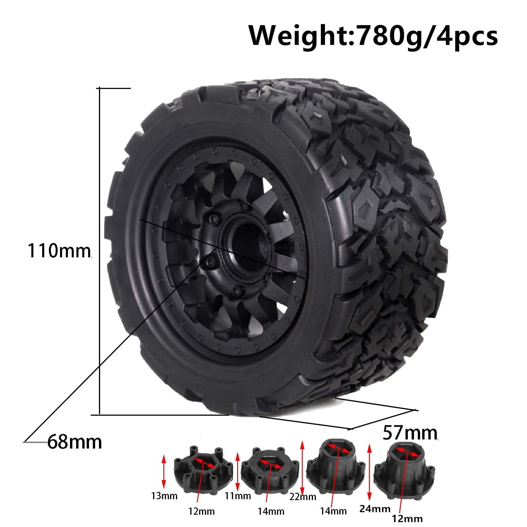 Llantas y Ruedas para Camión RC 1/10 Chanjorlin 12mm 14mm - Imagen 3