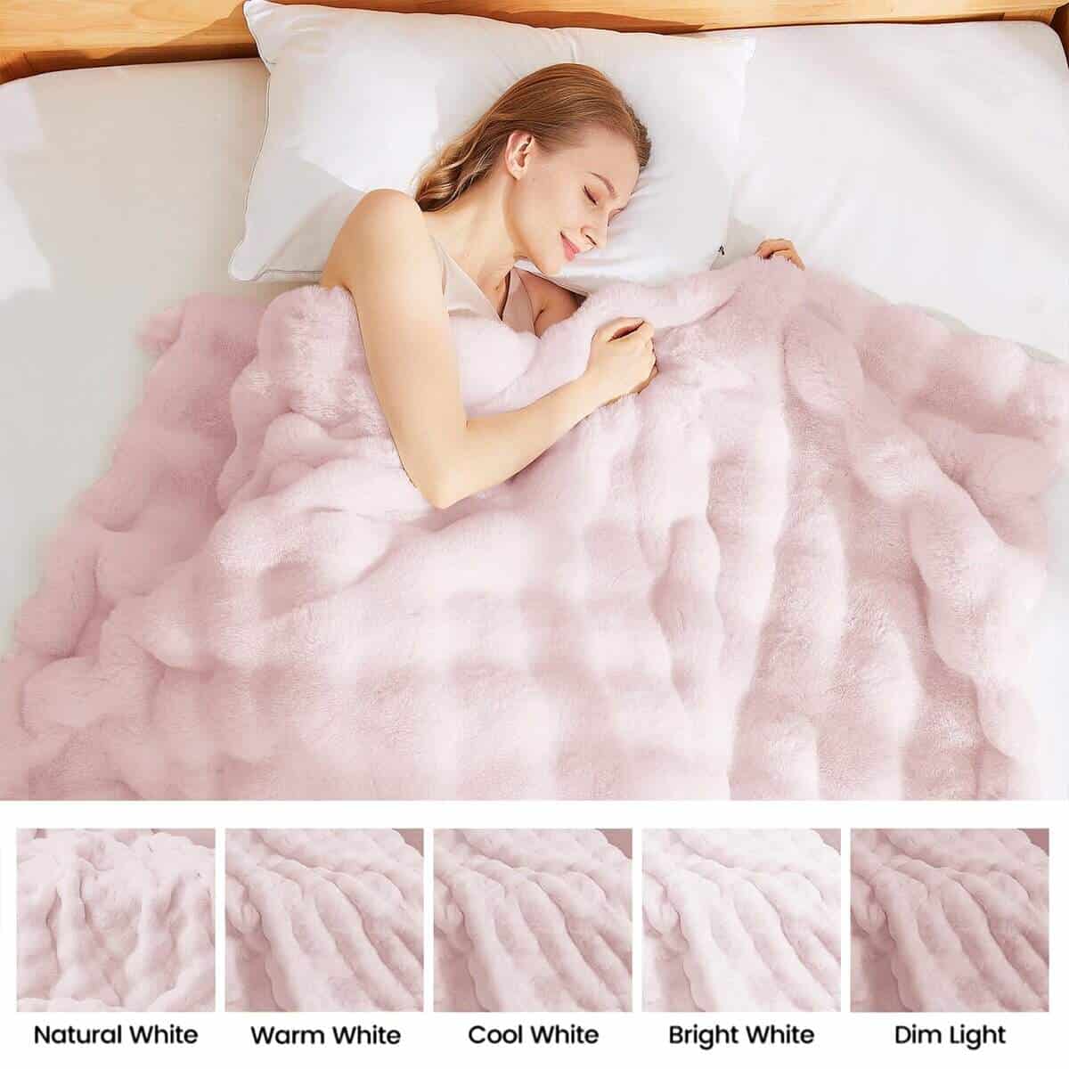 Manta gemela de piel sintética Latepis de peluche rosa - Imagen 8