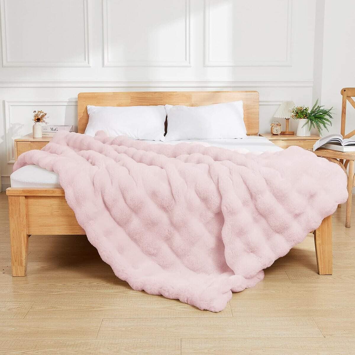 Manta gemela de piel sintética Latepis de peluche rosa - Imagen 3