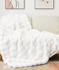 Manta de Lana Falsa Blanca Latepis, Manta Burbuja Acolchada