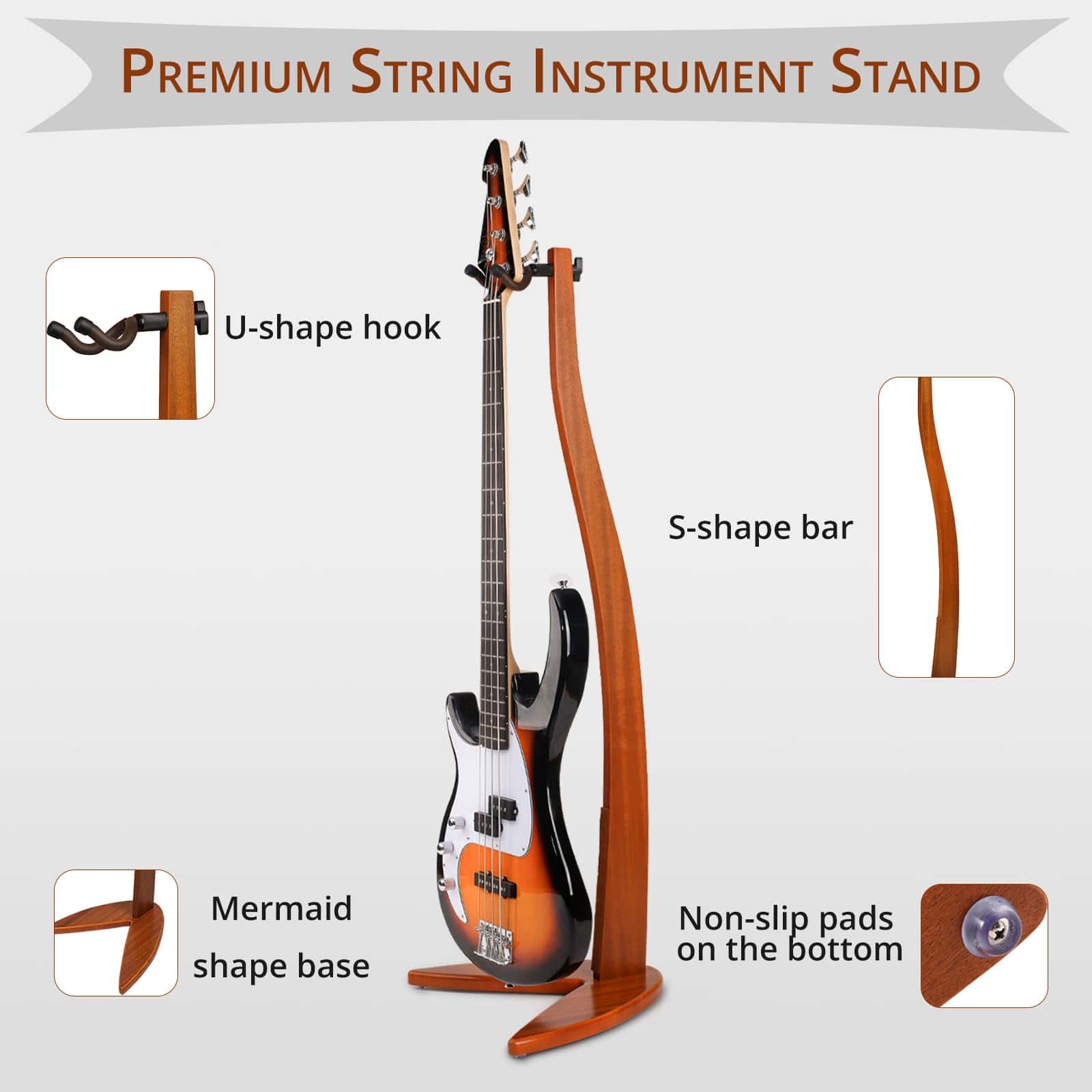 Soporte Colgador para Guitarra Bajo MUSO, Soporte de Madera - Imagen 6