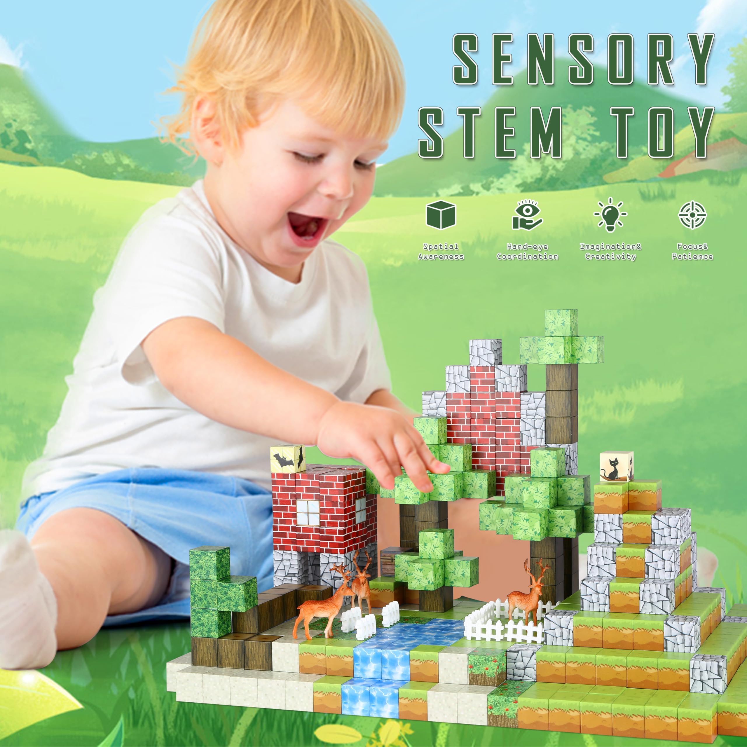 QCCX Bloques Magnéticos, 101 PCS Set de Cubos Magnéticos - Imagen 4