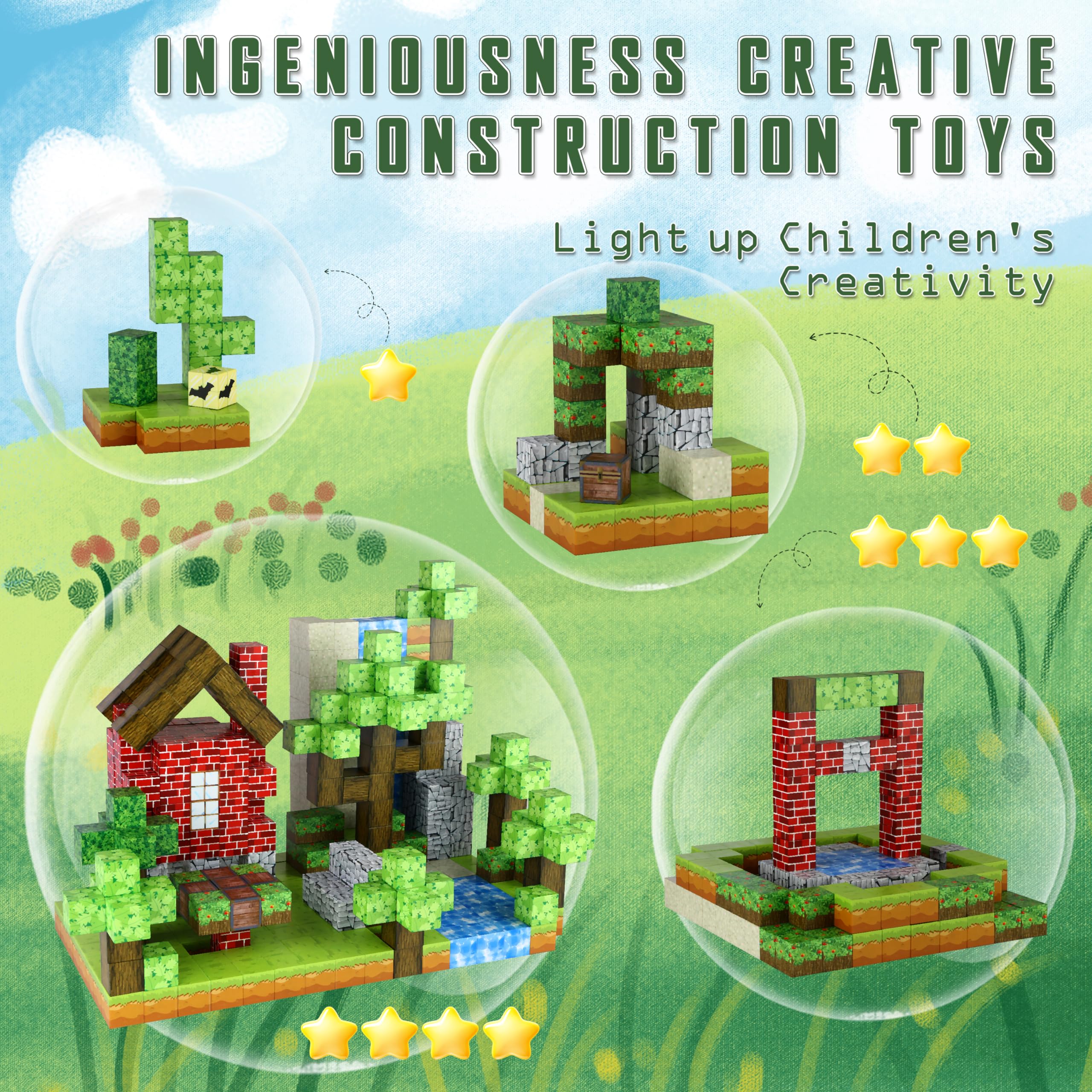 QCCX Bloques Magnéticos, 101 PCS Set de Cubos Magnéticos - Imagen 5