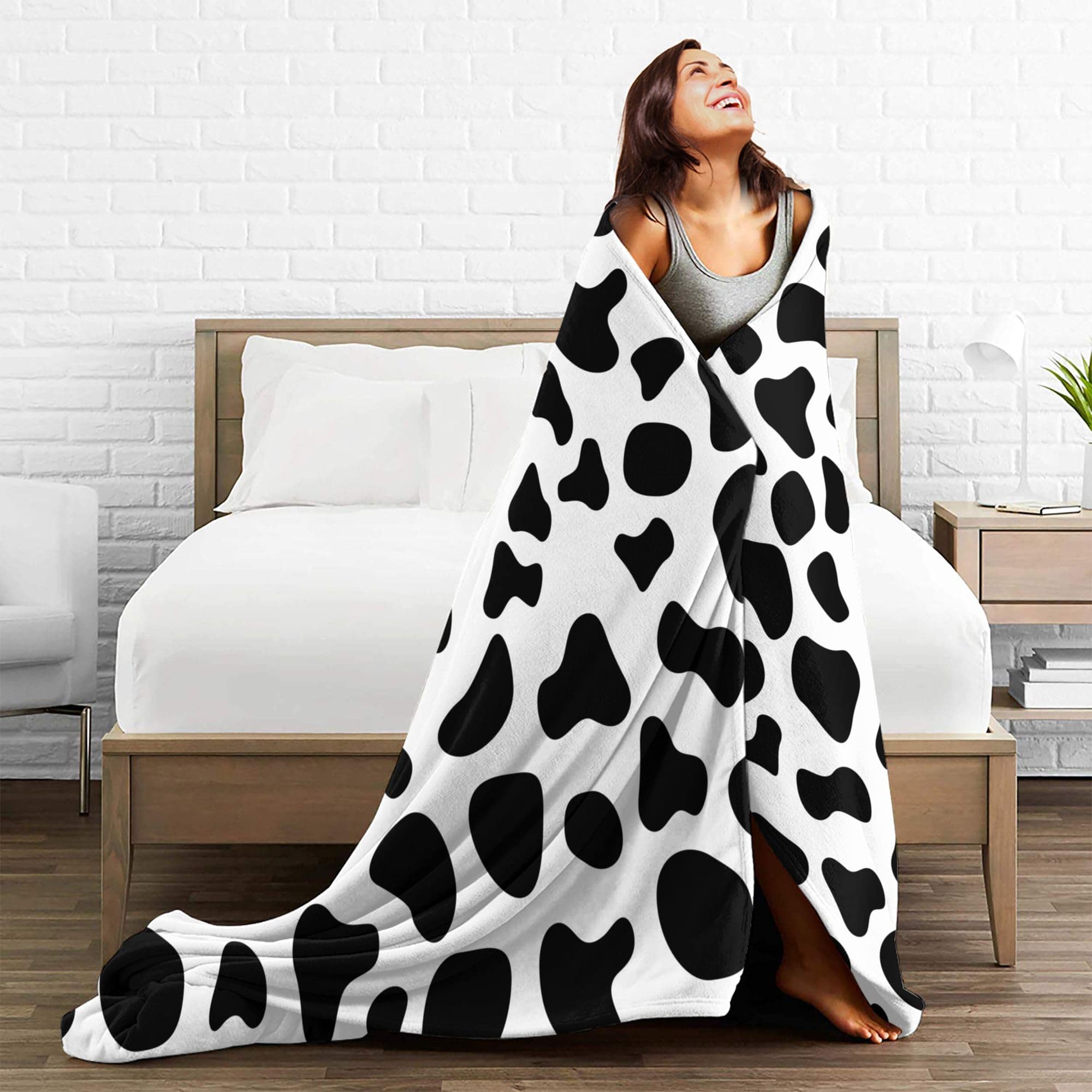 Manta de Vaca de Lunares Blanco y Negro de Felpa Suave y - Imagen 5