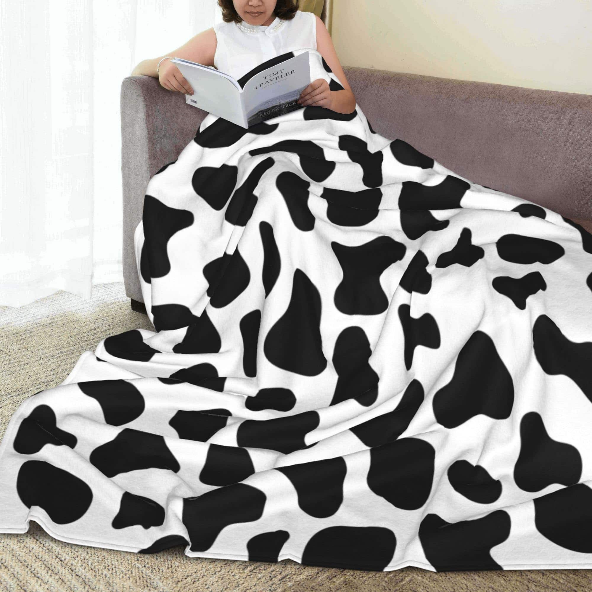 Manta de Vaca de Lunares Blanco y Negro de Felpa Suave y - Imagen 4