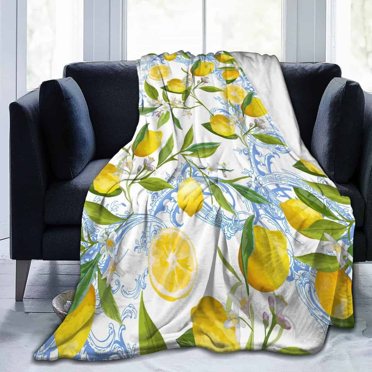 Manta de Limón, 80 x 60 Pulgadas Amarillo, Hojas Verdes,