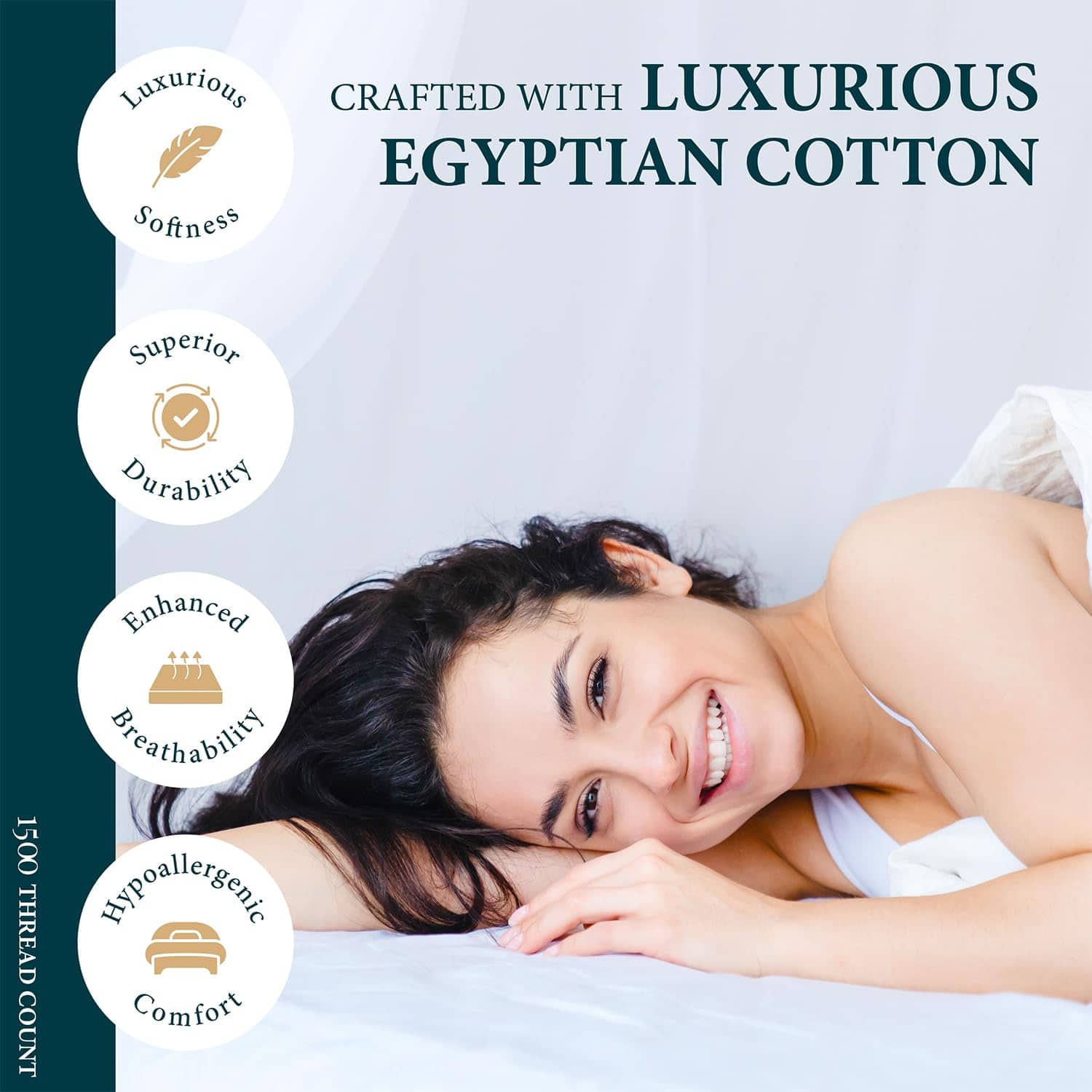 Juego de sábanas 100% algodón egipcio -Blanco - Imagen 3