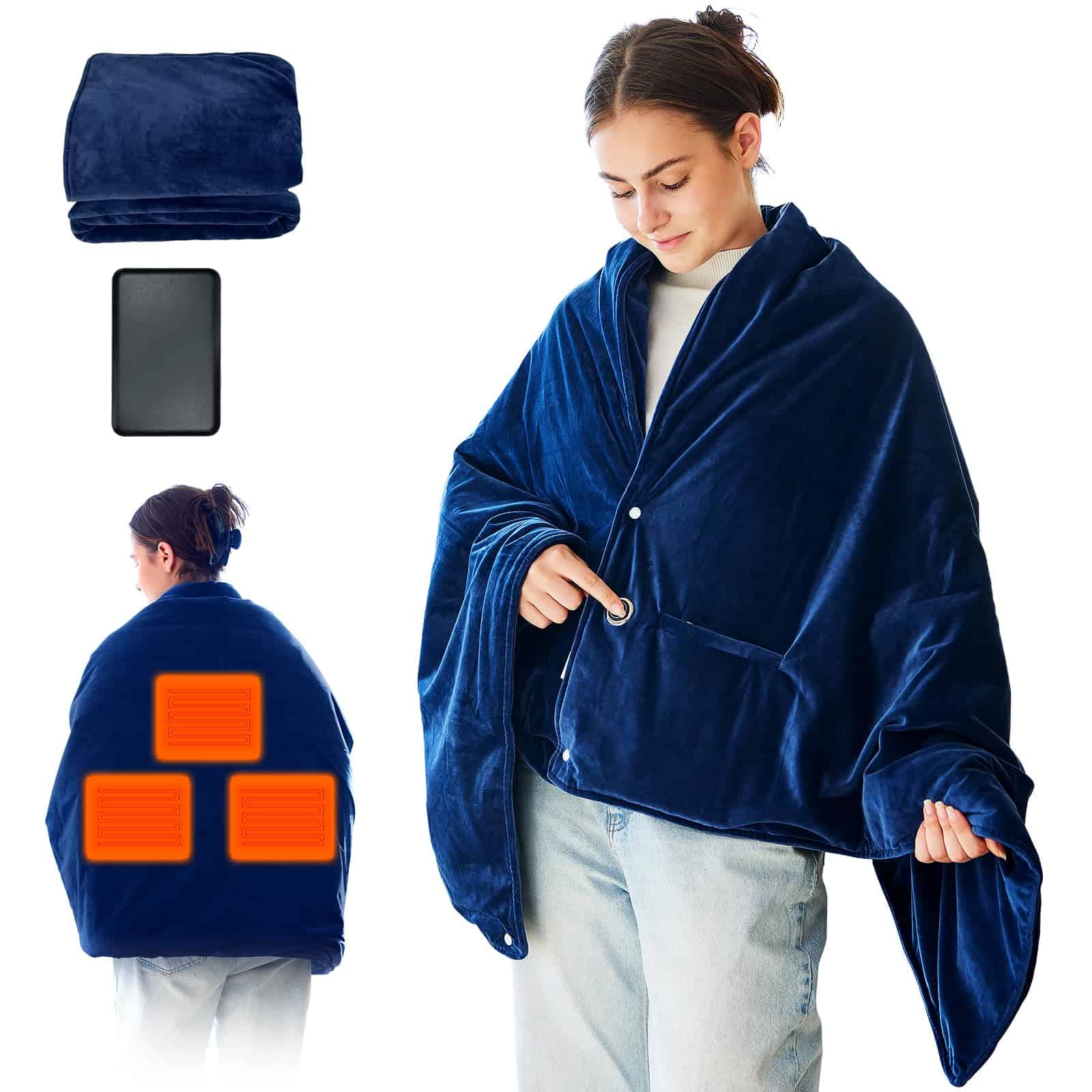 Manta Térmica con Batería Portátil, -Azul Marino