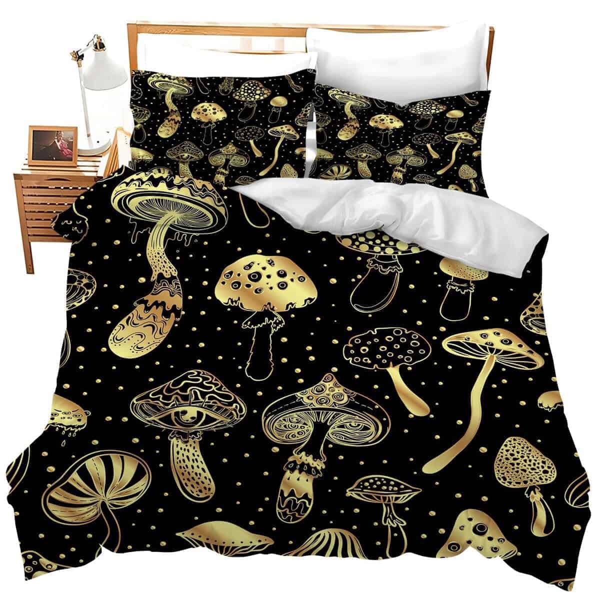 Juego de Cama de Hongos Dorados para Cama Individual