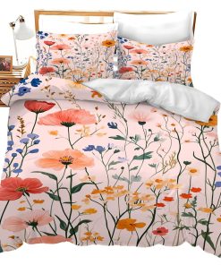 Set de Ropa de Cama Floral para Cama Individual Hojas Rosas
