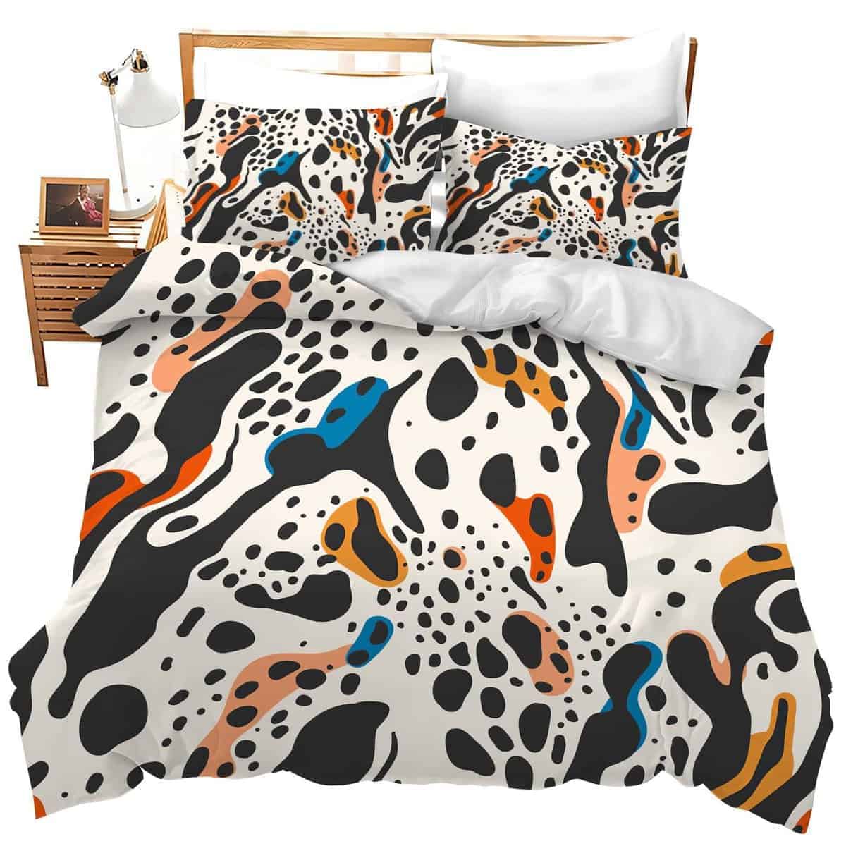 Juego de Ropa de Cama de Impresión de Vaca en Blanco y