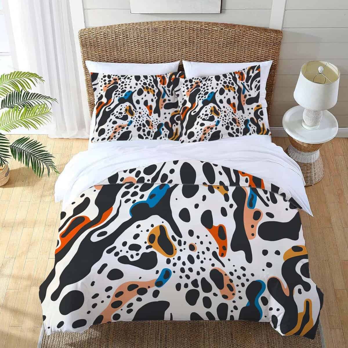 Juego de Ropa de Cama de Rey Estampado de Vaca Negro Blanco