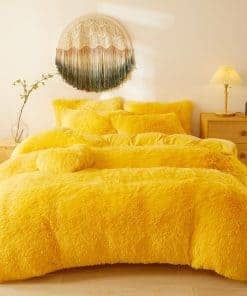 Juego de Funda de Edredón de Piel Sintética Amarilla, Juego