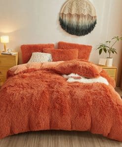 Juego de Cubierta de Edredón de Piel Sintética Terracota