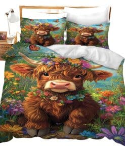 Set de Ropa de Cama Highland Cow Queen Lindo Animal de