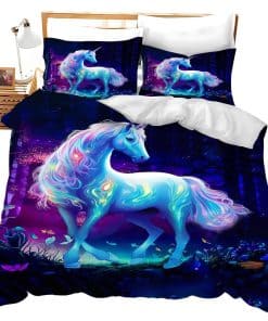 Juego de Ropa de Cama Unicornio Azul para Cama Individual