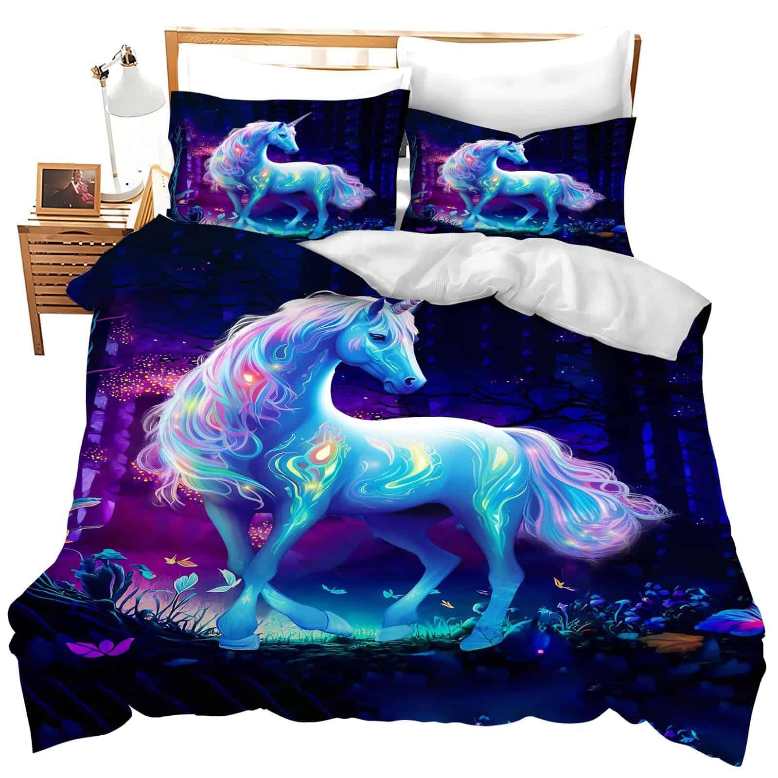 Juego de Ropa de Cama Unicornio Rey Unicornio Azul