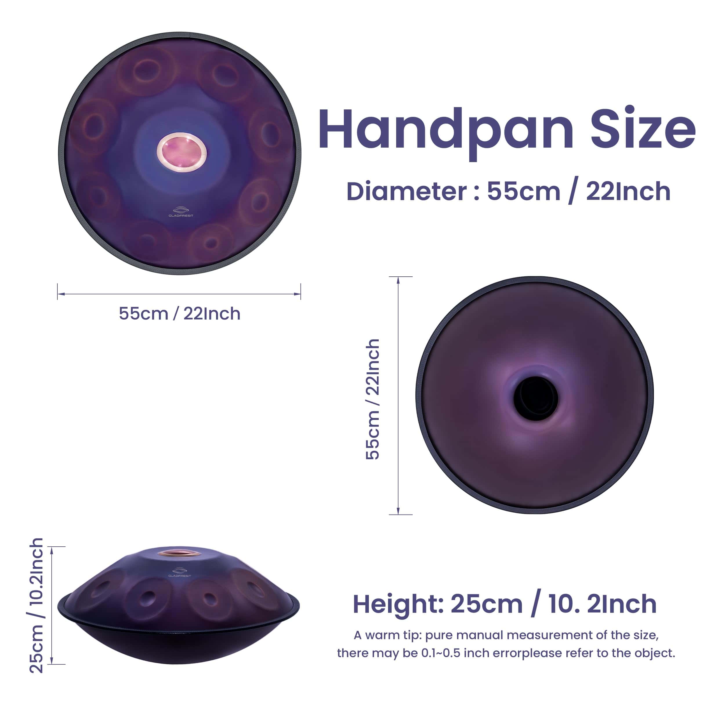 GLADFRESIT Master Series handpan, 20 pulgadas, Púrpura, - Imagen 6
