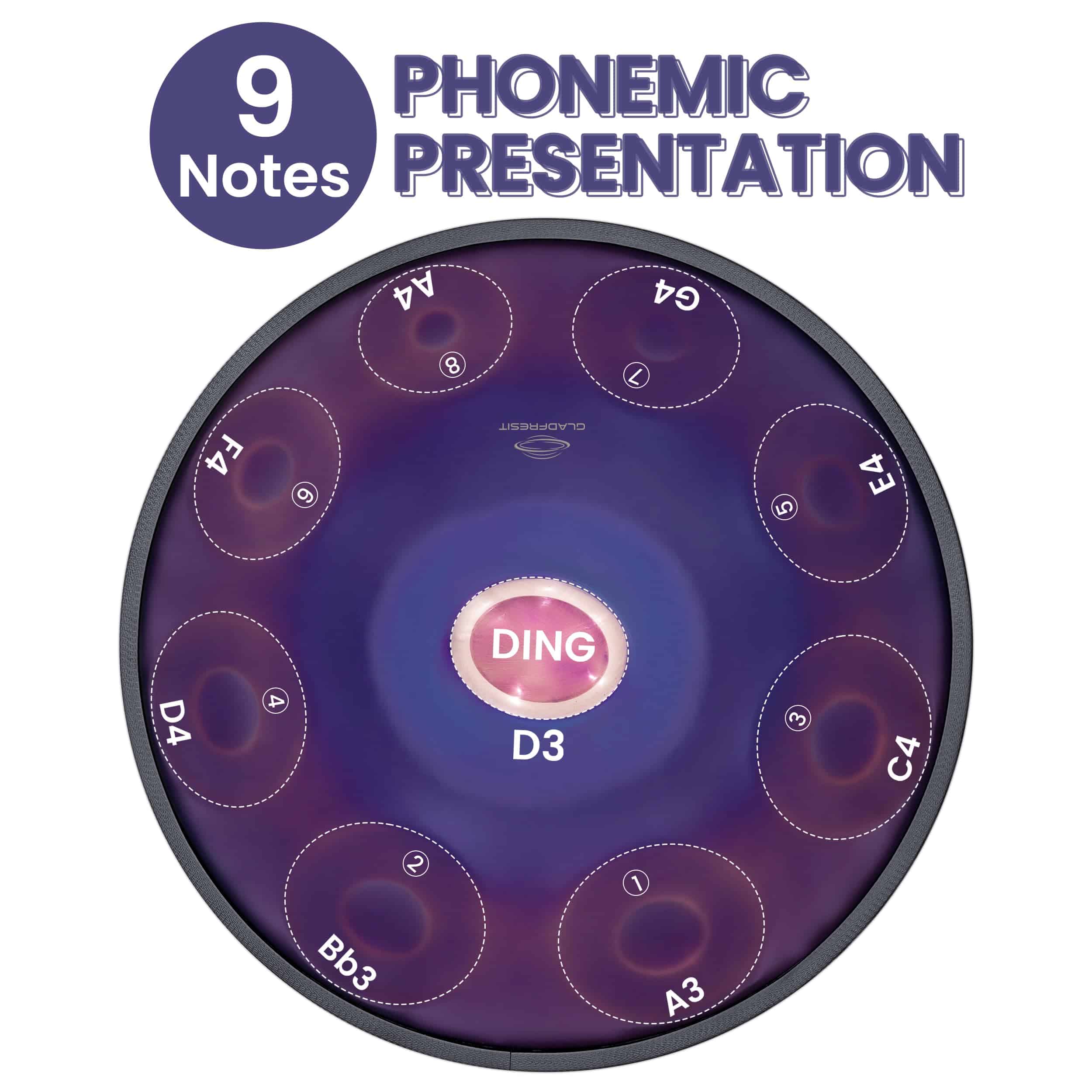 GLADFRESIT Master Series handpan, 20 pulgadas, Púrpura, - Imagen 5