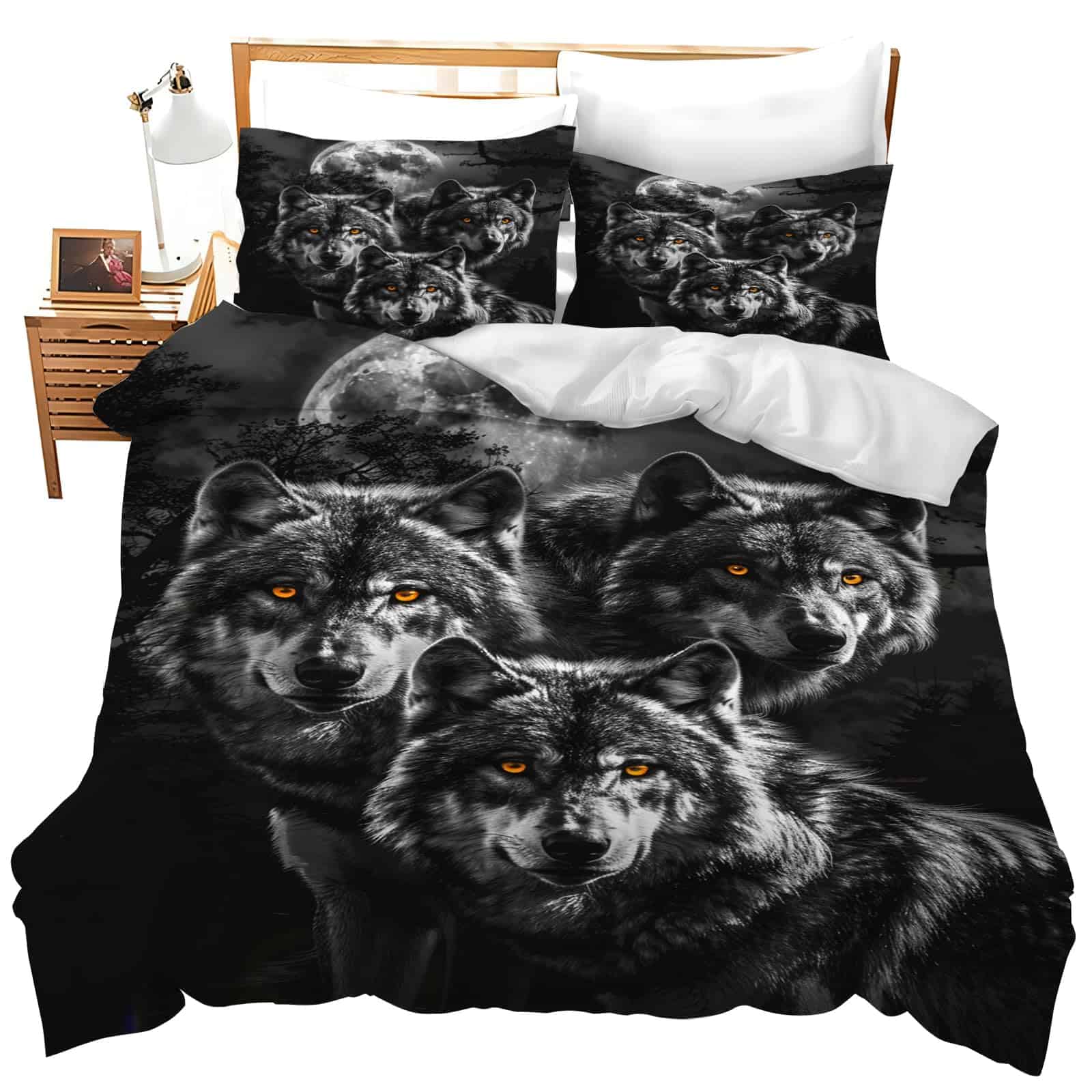 Set de Ropa de Cama de Lobo Juego de Funda de Edredón de