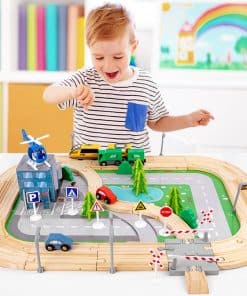 Set de Tren de Madera de 101 Piezas, Juguetes de Tren para