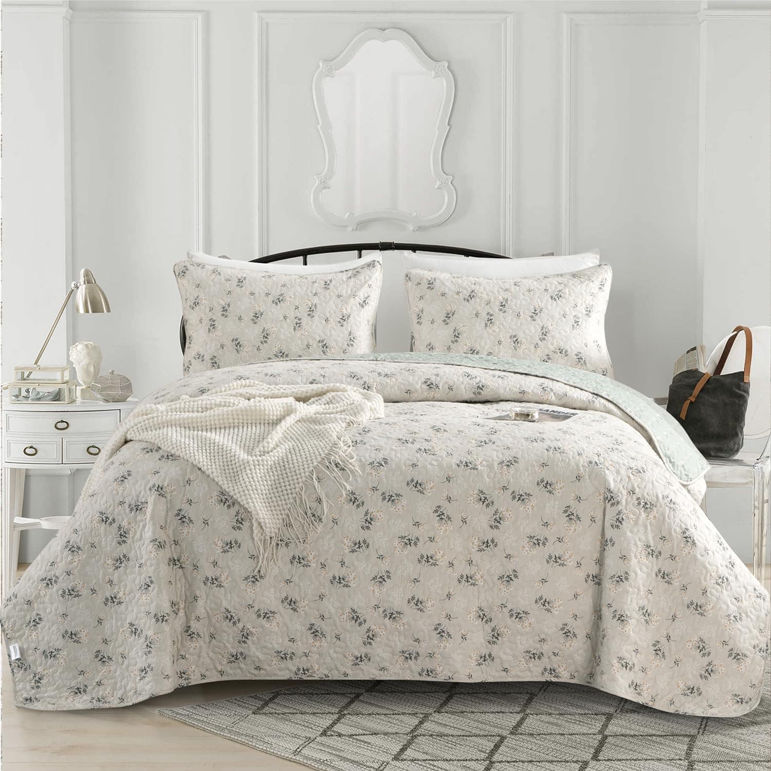 Juego de Colcha Floral BUPIRD Queen 3 Piezas Suave de