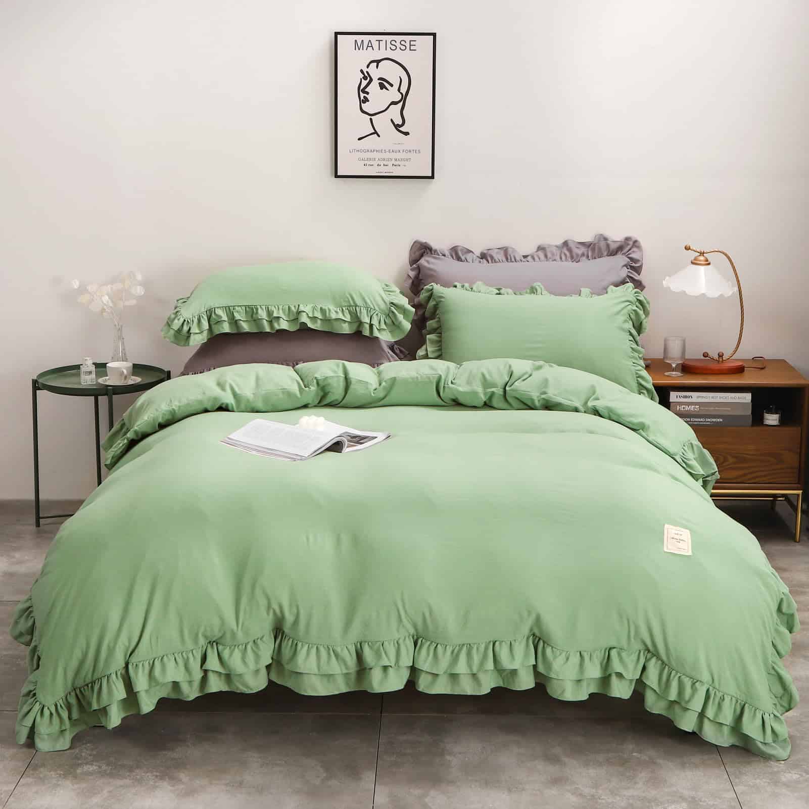 Rvciby Juego de Funda de Edredón con Volantes King Size,