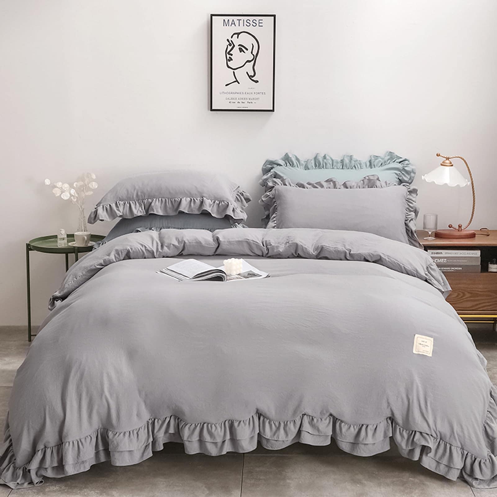 Rvciby Juego de Funda Nórdica con Volantes Tamaño Queen,