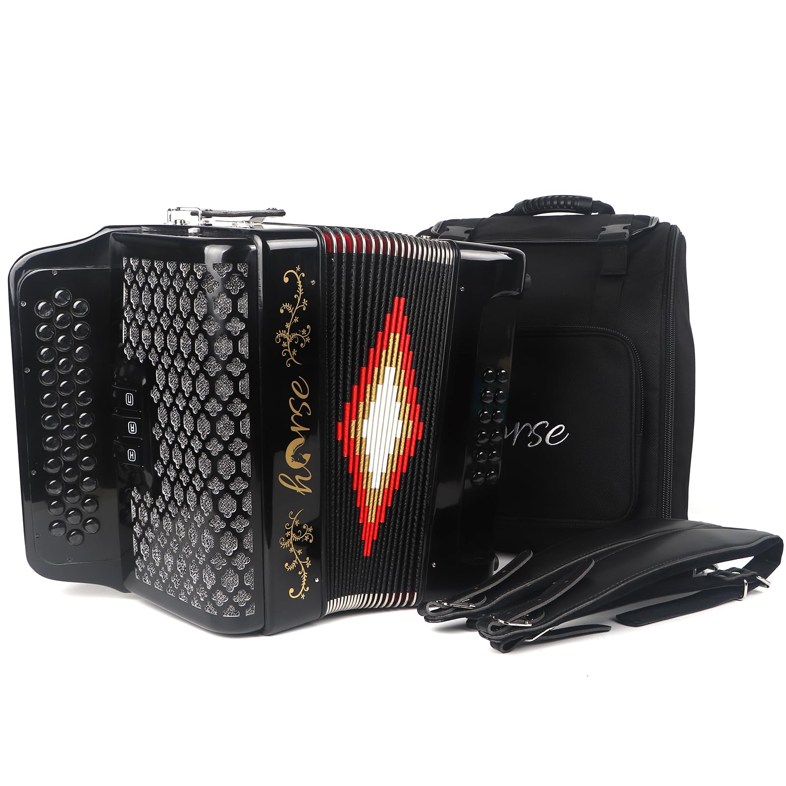 Acordeón de 34 Teclas para Caballo, 12 Bajos 3 Filas G/C/F