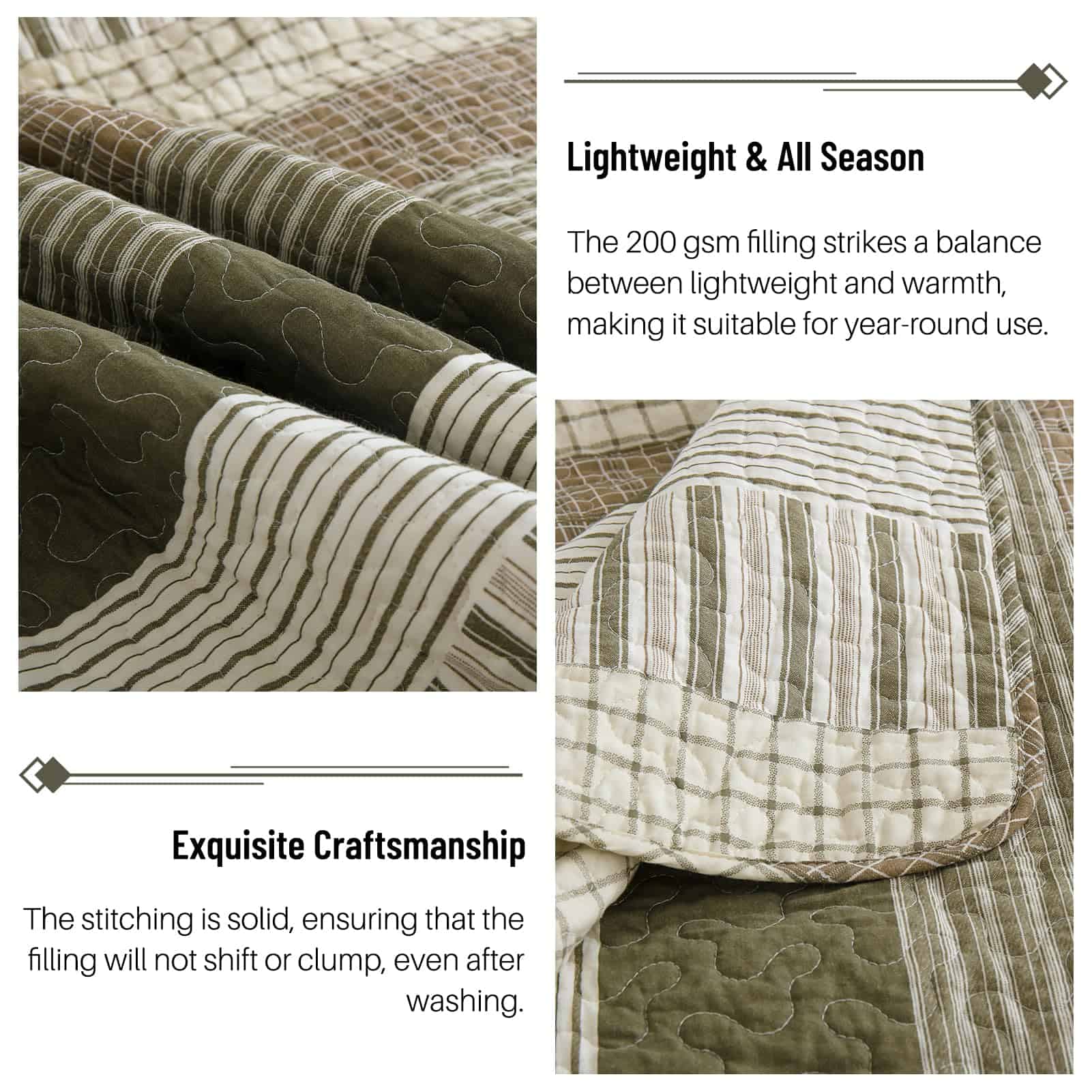 Colcha de Rey a Rayas CozyQQ 100% Algodón Verde Beige - Imagen 6