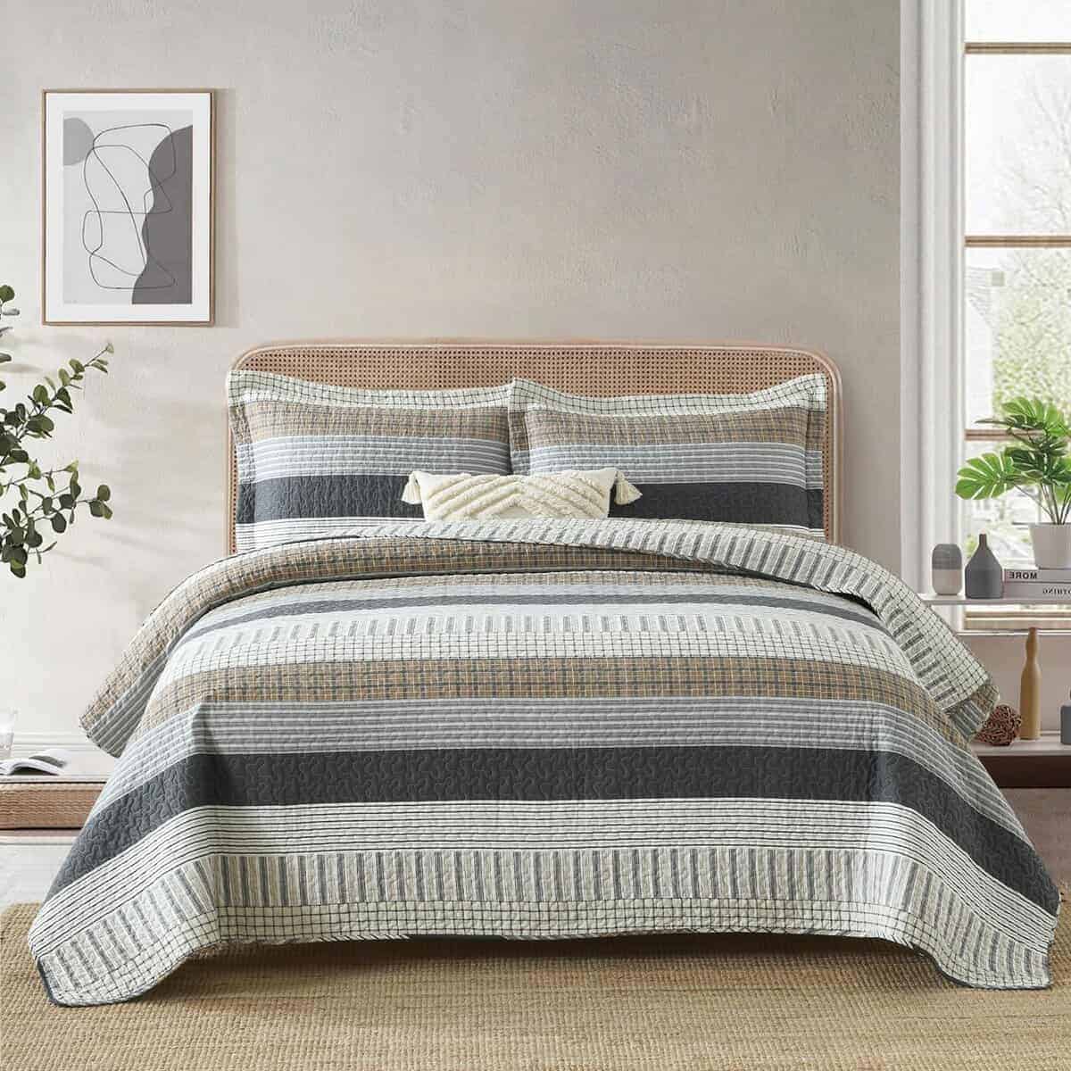 Colchas King de algodón 100% CozyQQ - Colcha King ligera a