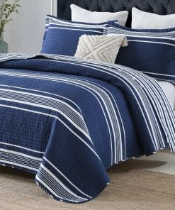 Edredón a rayas CozyQQ tamaño Queen - 100% algodón, azul