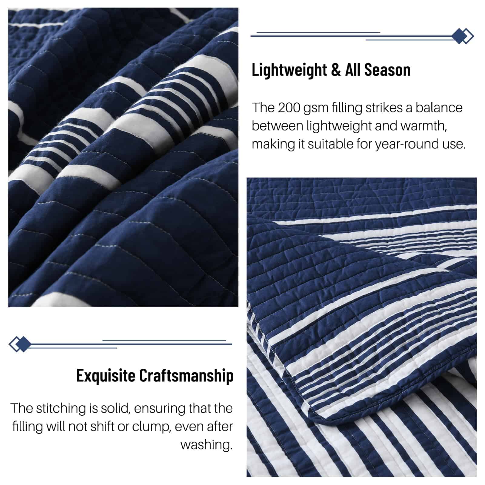 Edredón a rayas CozyQQ tamaño Queen - 100% algodón, azul - Imagen 6