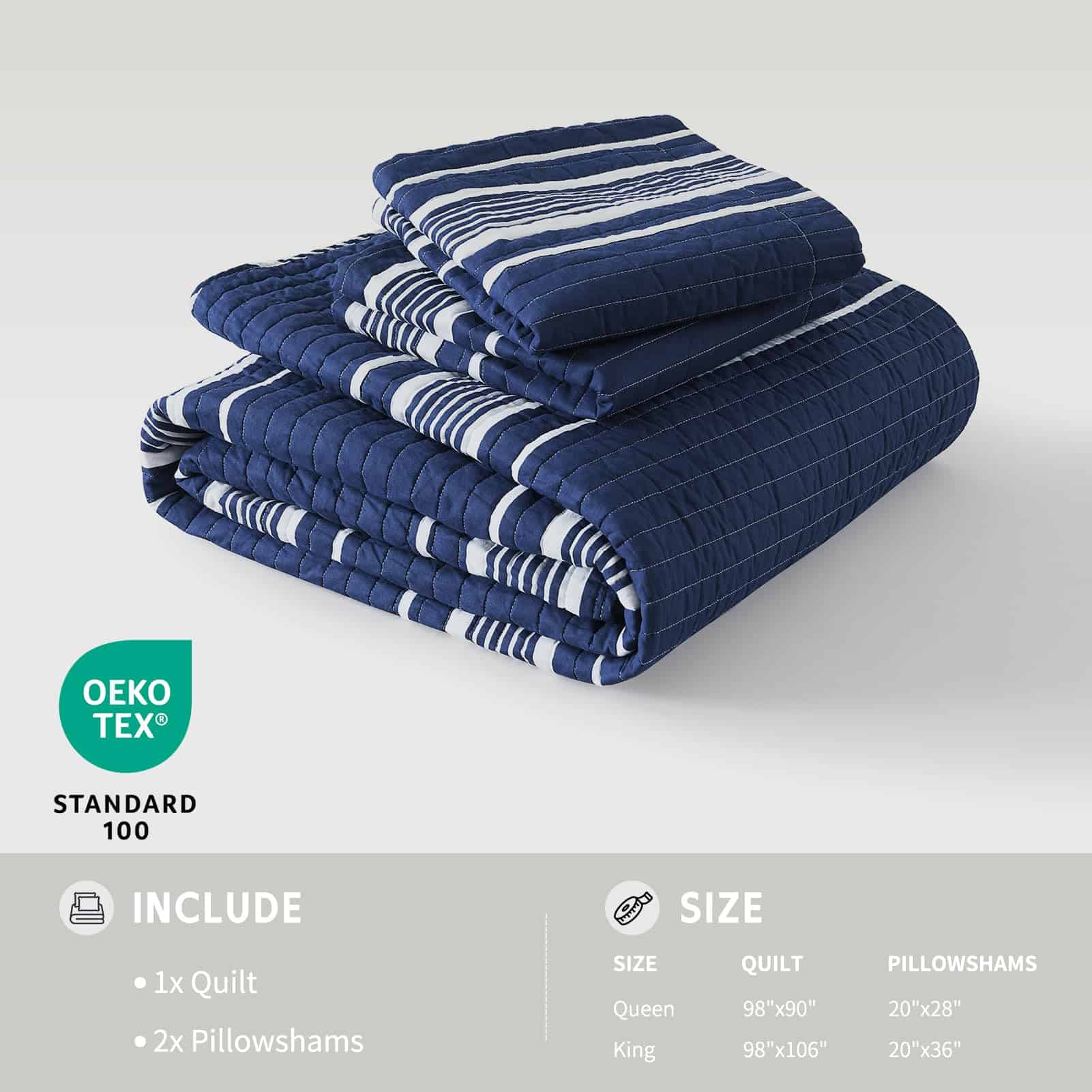 Edredón a rayas tamaño King CozyQQ - 100% algodón azul - Imagen 8