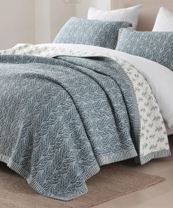 Colcha King Reversible CozyQQ - 100% Algodón Azul Blanco