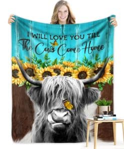 Manta de Lana de Vaca Highland Estilo Granja con Estampado